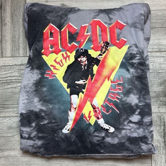 AC/DC Other - AC/DC Mens Grey Black High Voltage Graphic Draw String Hoodie Sweatshirt Small